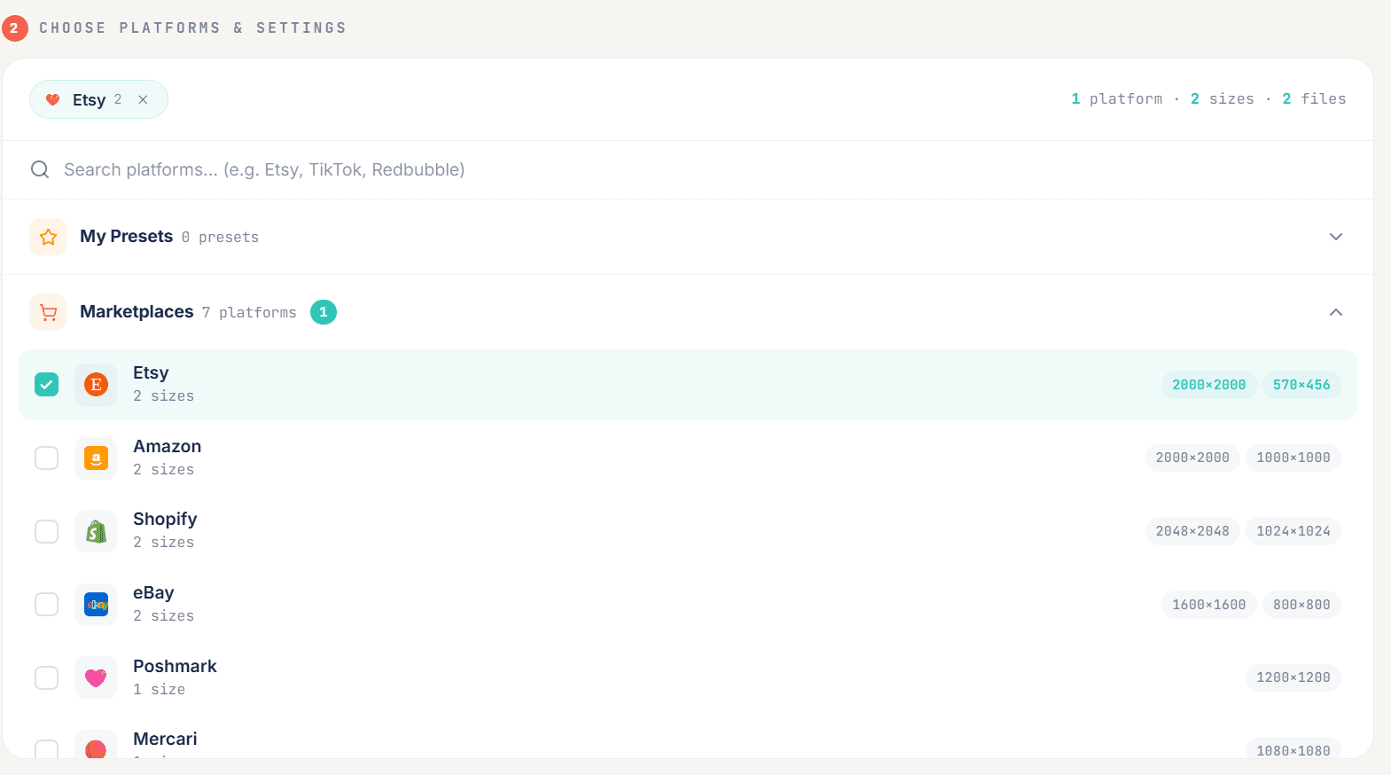 PiixelPrep platform selection interface