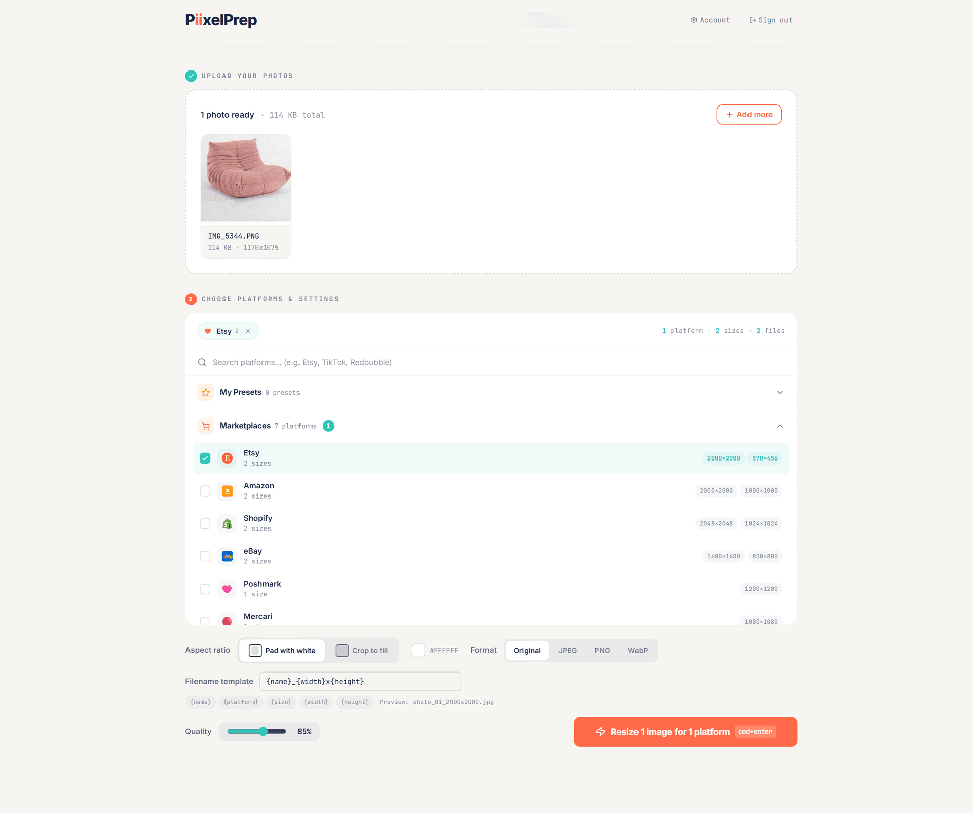 PiixelPrep full app interface